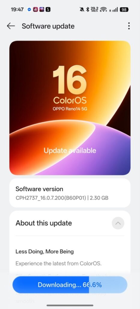 Oppo Reno 14 5G ColorOS 16.1 Update