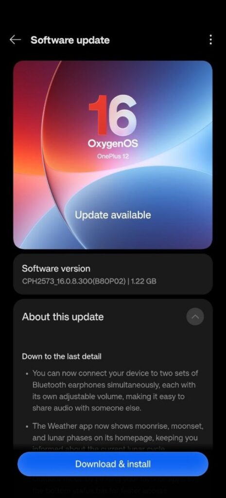 OnePlus 12 OxygenOS 16.1 Update